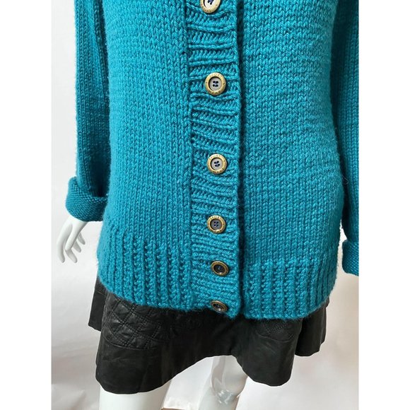 Teal Cardigan Sweater Sz Med - Picture 2 of 14